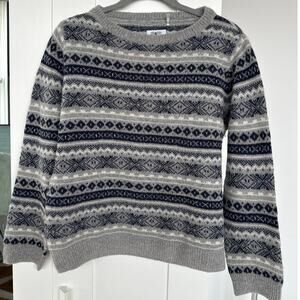 Barbour Women's Audrey Navy/Gray Fair Isle Boat Neck Sweater, Size 6, Like New